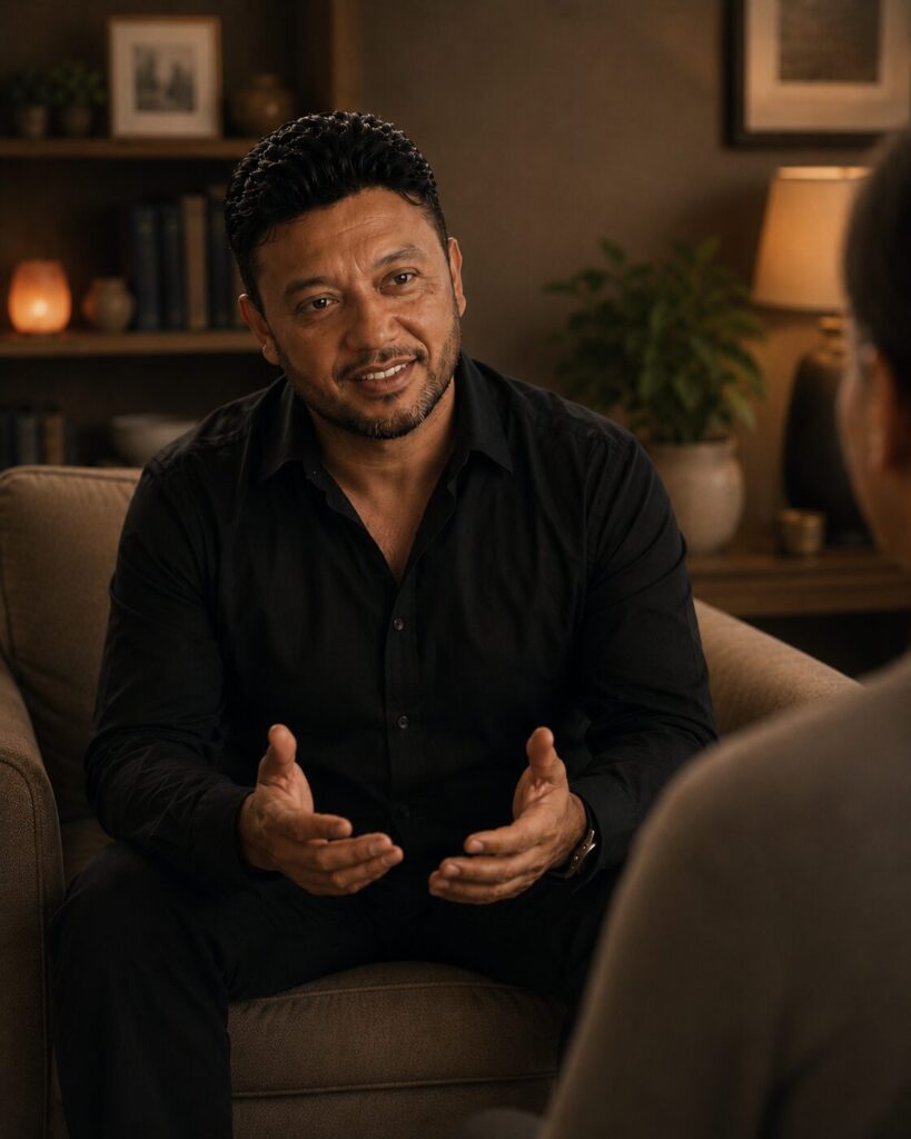 Dr. Reyes speaking with a client.
